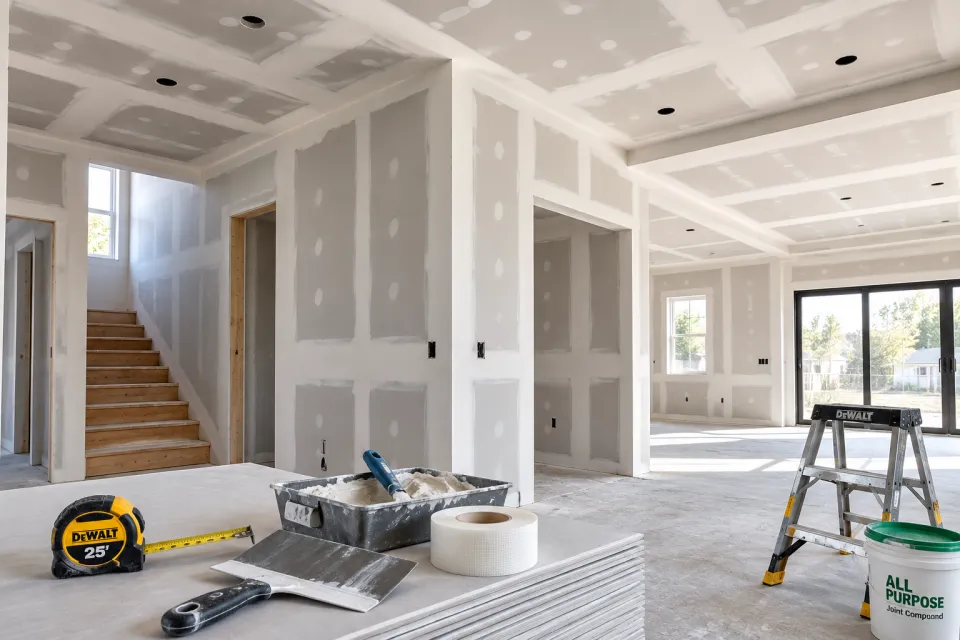 Drywall installation on new interior walls