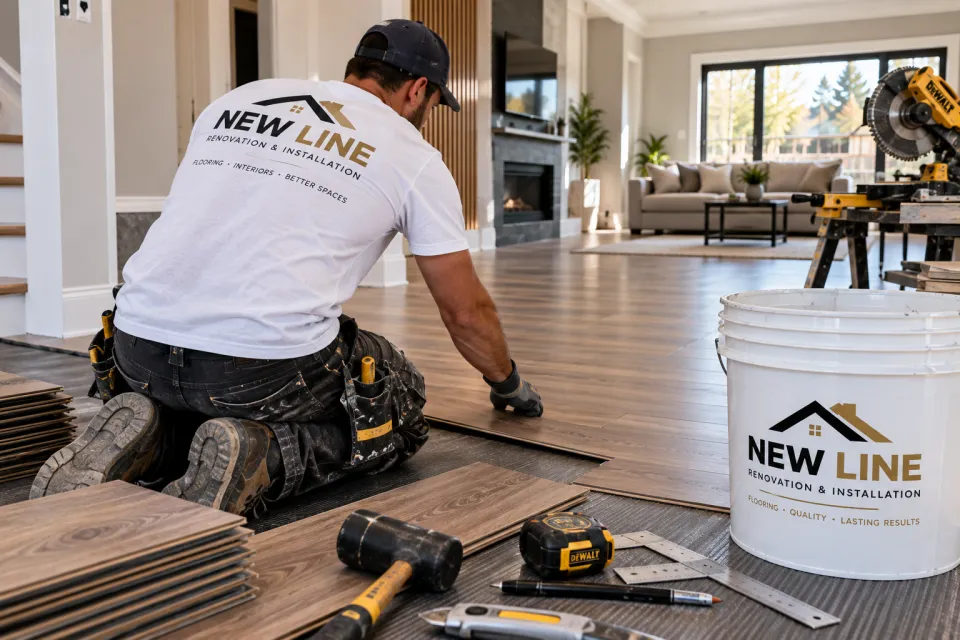 New vinyl plank flooring installed in a living room