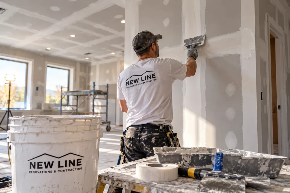 Drywall taping and skim coat on an interior wall